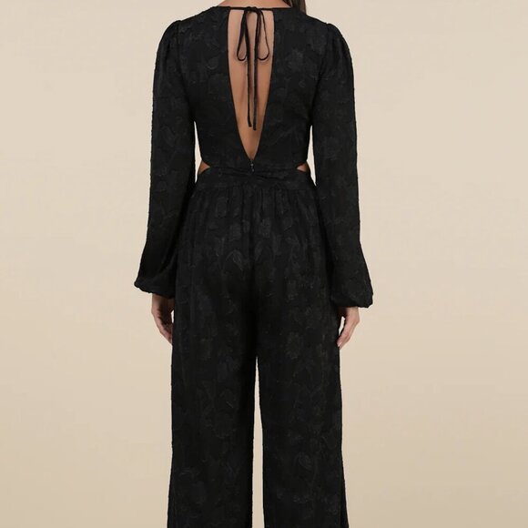 NWT Lulus Ravishing Marvel Black Burnout Floral Cutout Wide-Leg Jumpsuit - Picture 2 of 8